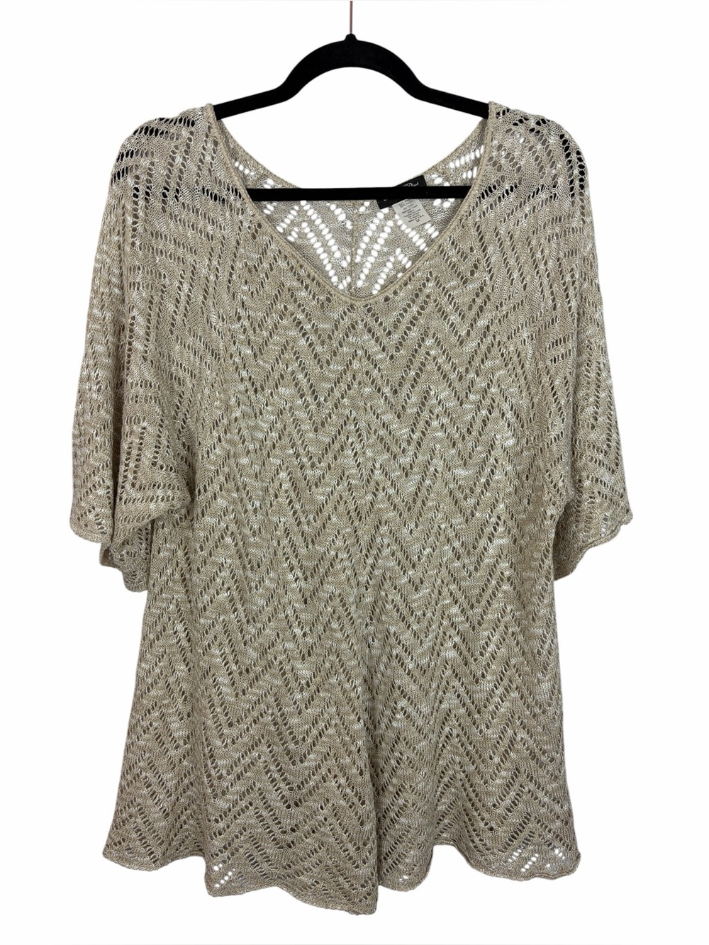 Brittany Black Woman 3X Beige Open Knit Crochet Tunic Sweater Boho Cover Up